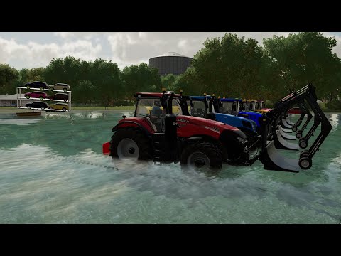 TRANSPORT TRAILERS WITH COLORED SCHLUTER TRACTORS - Farming Simulator JOHN DEERE TRACTORS
