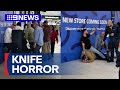 Knife-wielding man arrested after brawl at Melbourne shopping centre | 9 News Australia