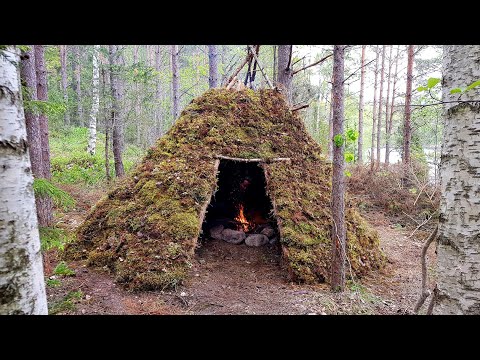 Building a Tipi / Wickiup Long Term Bushcraft Shelter | Sweden 2019