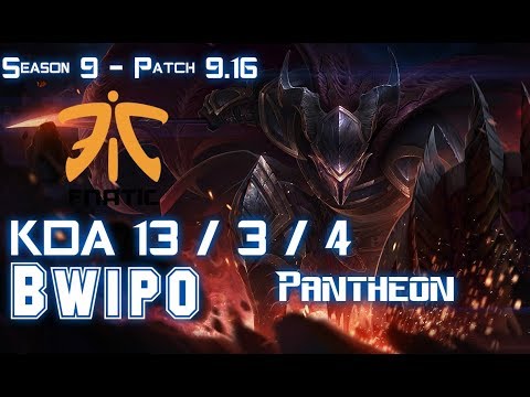 FNC Bwipo PANTHEON vs RUMBLE Top - Patch 9.16 EUW Ranked