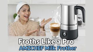 AMZCHEF Milk Frother Detailed Review | Make Café-Style Lattes at Home!
