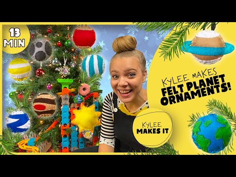 Kylee Makes Felt Planet Ornaments! DIY Solar System Decorations | Christmas Planet Craft for Kids!