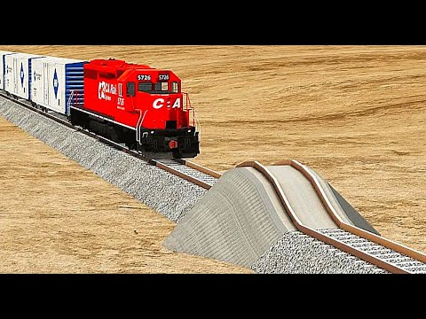 Trains vs Massive Speed Bump  BeamNGDrive