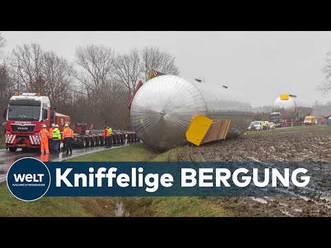 UMGESTÜRZT IM EMSLAND: Die Bergung des Mega-Gastank hat begonnen