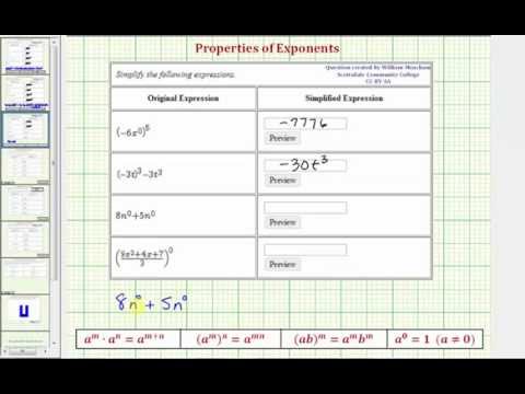 Ex 3: Exponent Properties (Zero Exponent) | Math Help from Arithmetic ...