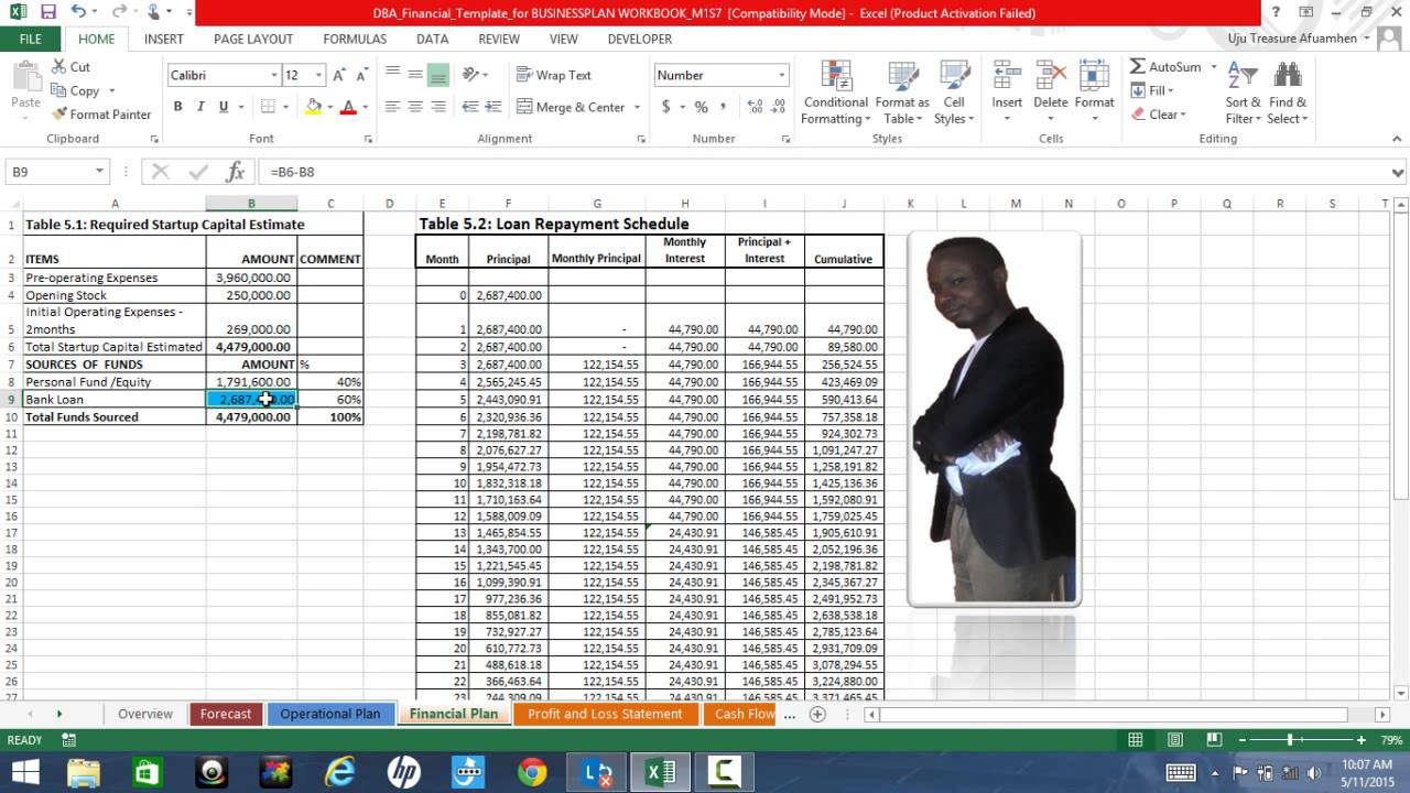business plan excel template explained (operational plan) by Albert Afuamhen