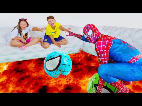 The Floor is Lava with Superheroes and more funny challenges with Adriana