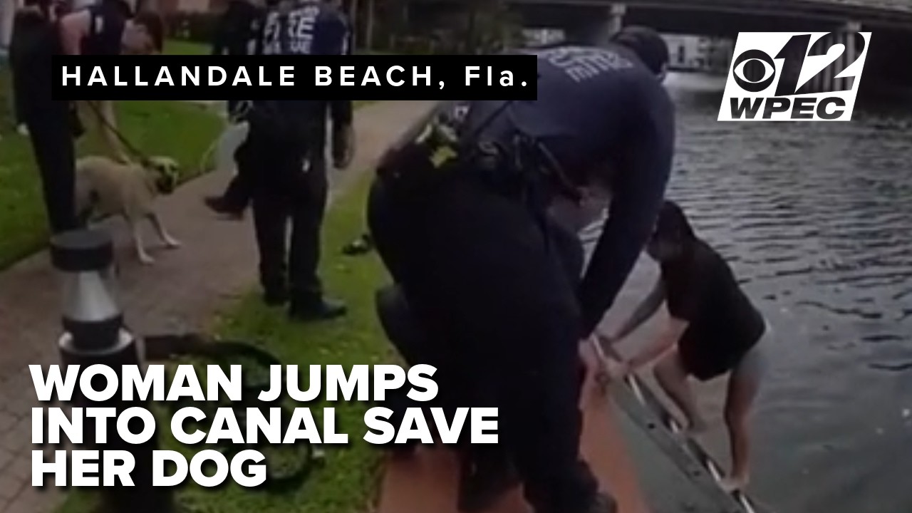 Bodycam shows rescue after Florida woman jumps into canal to save dog