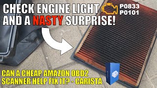 Nissan Juke Mass Air Flow cleaned check engine light fixed P0833 P0101 Air fliter removed & replaced