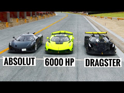 Koenigsegg Jesko 6000 HP + NOS vs Koenigsegg Jesko Dragster vs Koenigsegg Jesko Absolut - Drag Race