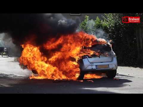Auto in lichterlaaie op Aalbersestraat in Oss