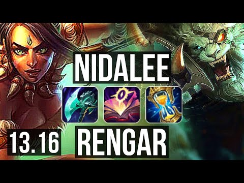 NIDALEE vs RENGAR (JNG) | 10/0/12, 1.4M mastery, Legendary, 600+ games | KR Grandmaster | 13.16