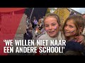 Protest door kinderen tegen sluiting school Klein Amsterdam