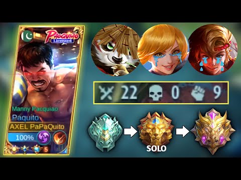 BEST HERO TO PUSH SOLO RANK TO MYTHIC | GOD OF PAQUITO 22KILLS GAMEPLAY TUTORIAL| MLBB