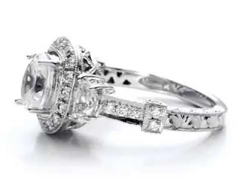 Oval Engagement Ring Half Moon Side Stones- Vanna K