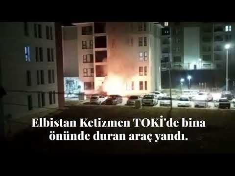 Kahramanmaraş Elbistan Ketizmen TOKİ'de bina önünde duran araç yandı.