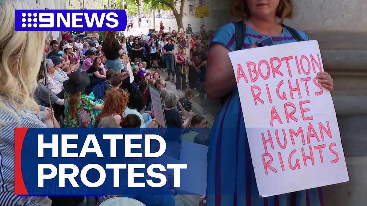 Tensions flare at state parliament abortion rally | 9 News Australia