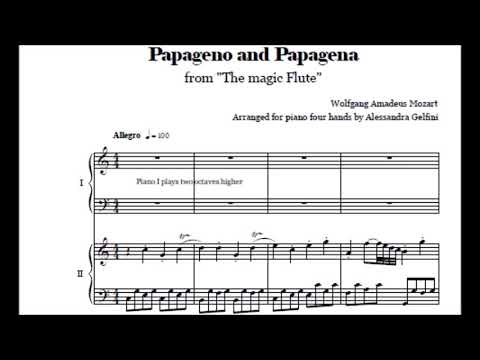 Papageno & Papagena - easy piano four hands from Mozart's Magic Flute