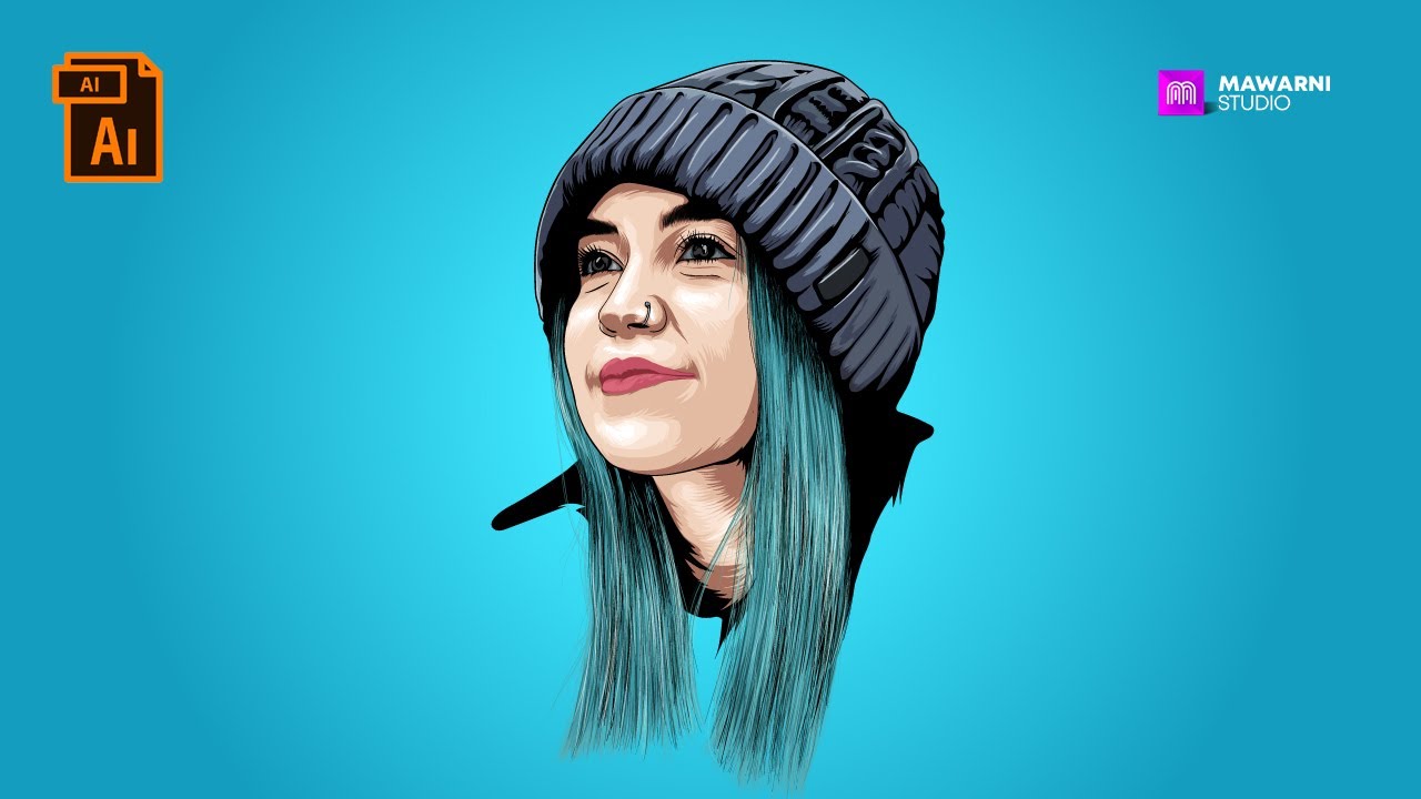 How To Draw beautiful girl Portrait Vector art Illustrator