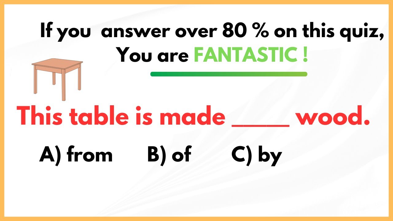 Grammar Quiz (Mixed):  If you SCORE over 80 % on this quiz, you are FANTASTIC!