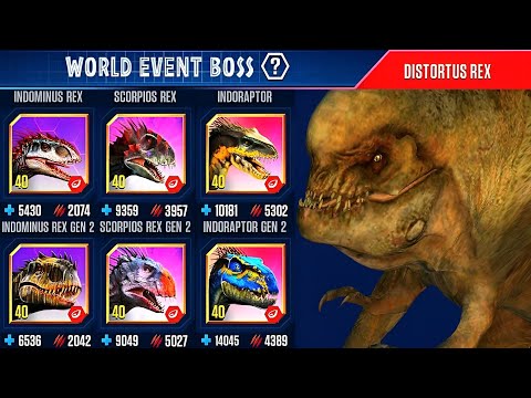 DISTORTUS REX VS INDOMINUS REX AND SCORPIOS REX VS INDORAPTOR | JURASSIC WORLD THE GAME