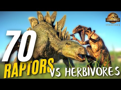 70 RAPTORS vs HERBIVORES IN ARENA - Jurassic World Evolution 2