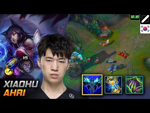 Xiaohu Mid Ahri Build Everfrost First Strike - Xiaohu Ahri Match Highlight - LOL KR 12.16