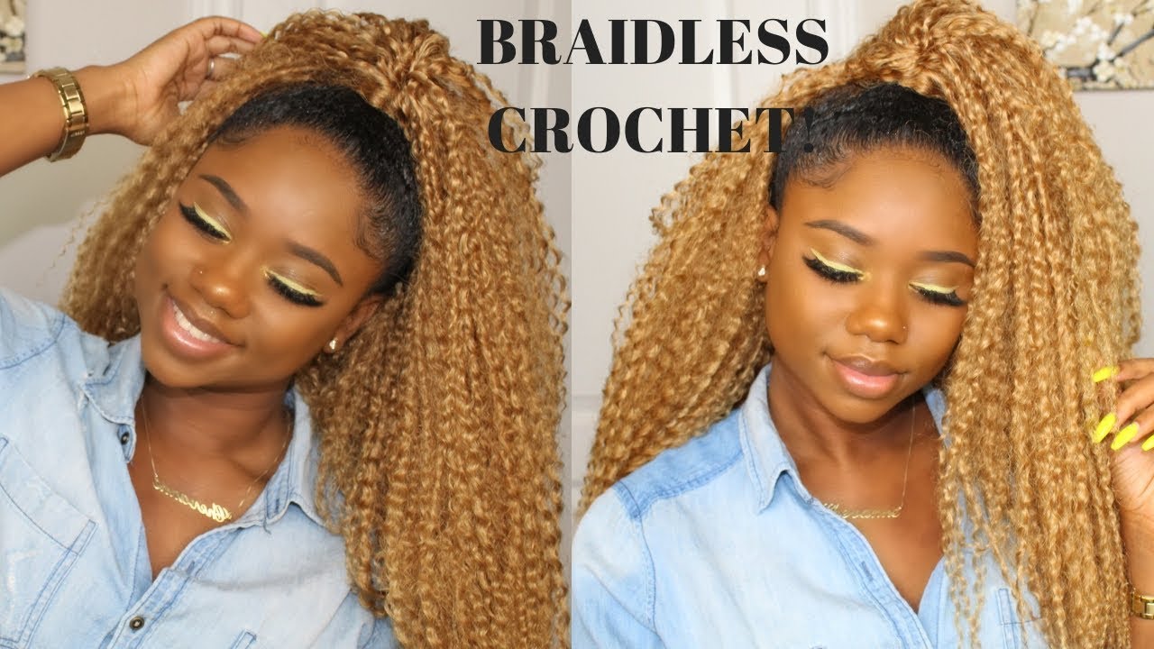 BRAIDLESS CROCHET !!! - HALF UP HALF DOWN | Freetress Brazilian Braids | GIVEAWAY !!!