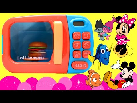 Microwave Kids Toy with DISNEY TOYS: Finding Dory, Mickey Mouse & Dreamworks TROLLS TOYS!! Video