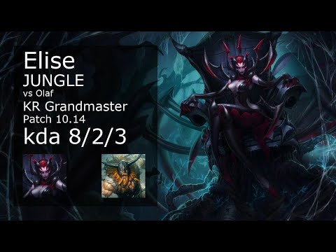 Elise vs Olaf Jungle - KR Grandmaster 8/2/3 Patch 10.14 Gameplay // [롤] 엘리스 vs 올라프 정글
