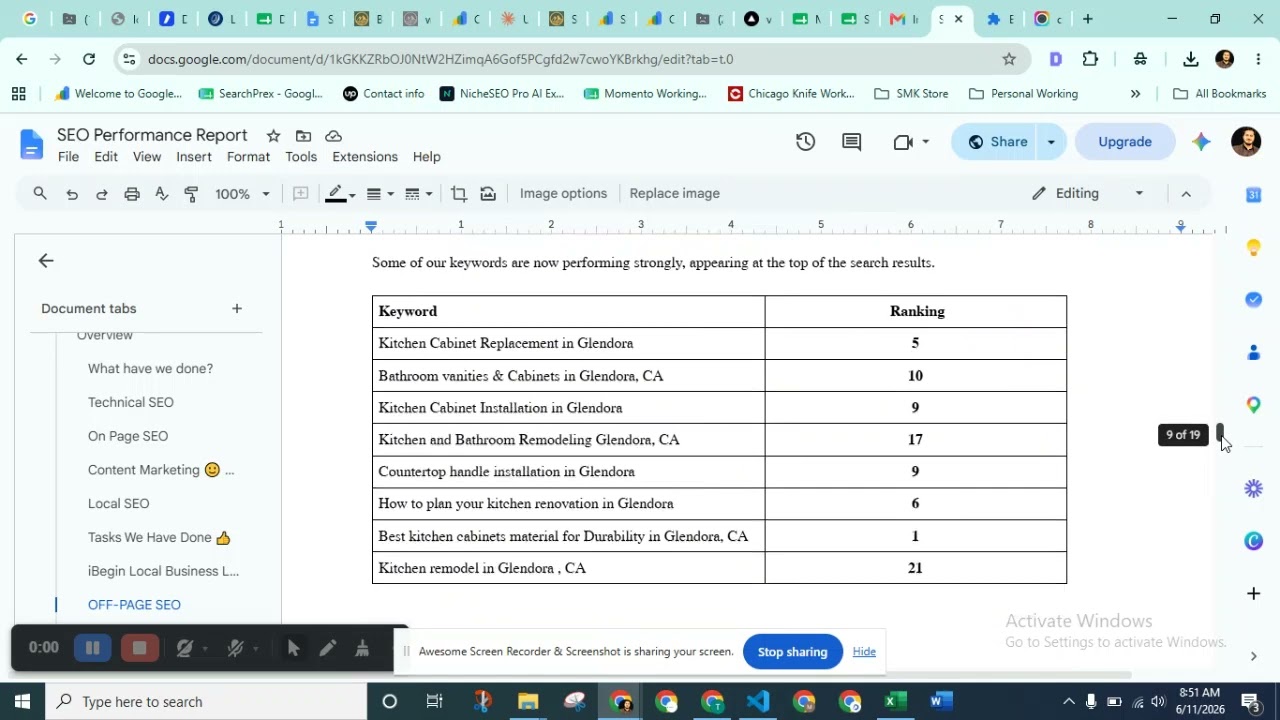 Kitchen Cabinets Local SEO case study — live Google Search Console screen recording