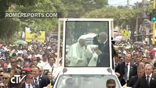 Pope Francis hits himself against the popemobile and injures his cheekbone and left eyebrow