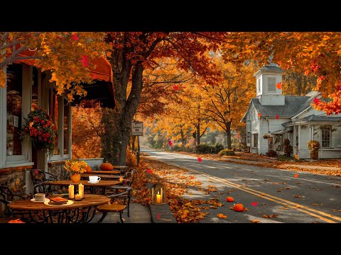 🍁 New England Autumn Ambience & Nostalgic Café ☕ Soothing Deep Jazz for Study, Work and Relax
