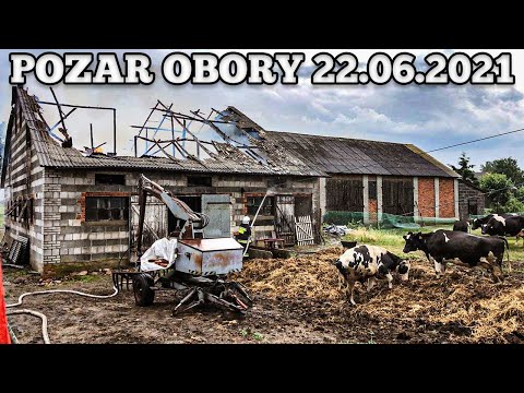POŻAR OBORY 22.06.2021 we wsi Przezwiska woj. Łódzkie. SKUTKI BURZY PIORUN UDERZYŁ W OBORĘ