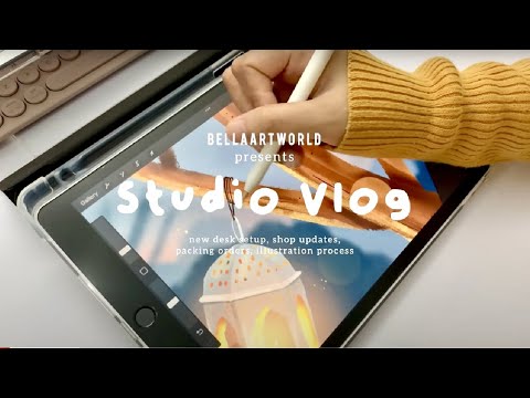Studio Vlog 🌷new desk setup, shop updates, asmr packing orders, my illustration process