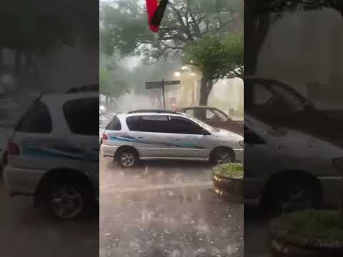 Heavy rain accompanied by a hailstorm in Tarija city, Cercado Province, Bolivia