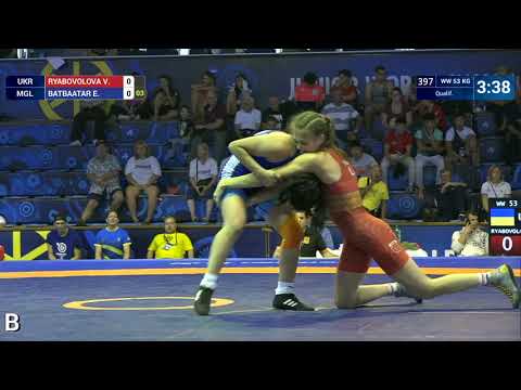 Qual. WW - 53 kg: V. RYABOVOLOVA (UKR) v. E. BATBAATAR (MGL)