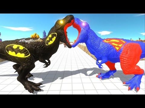 BATMAN T-REX vs SUPERMAN T-REX DEATH RUN - Animal Revolt Battle Simulator