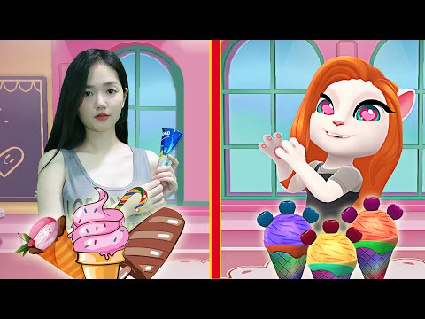 Ice Cream Making Contest With Angela - My Talking Angela 2 Cake Cooking in Real Life P6