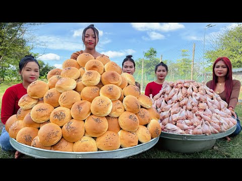 Amazing cooking Hemberger with chicken leg crispy recipe in my countryside