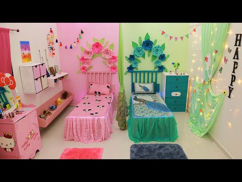 2 Sisters ❤️ BedRoom Makeover - On Her Choice[Pink & green] 👉(Most Beautiful) #Love #Fun