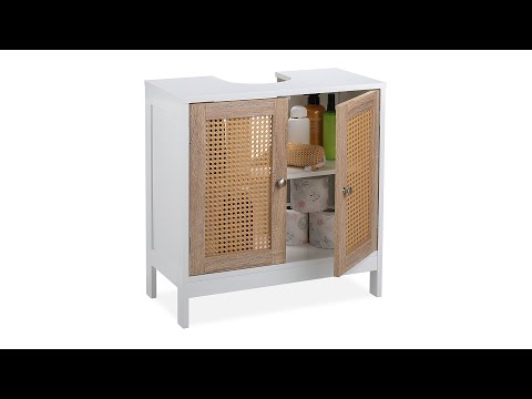 Meuble sous lavabo portes effet rotin Marron - Blanc - Bois manufacturé - Matière plastique - 60 x 62 x 30 cm