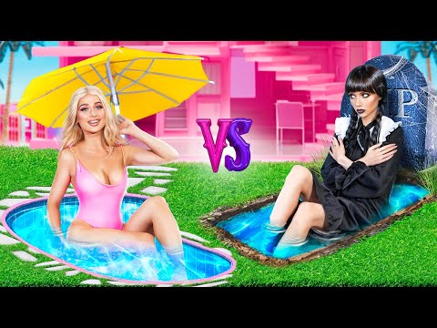 We Build a Tiny House at Home! Wednesday Addams vs Barbie!