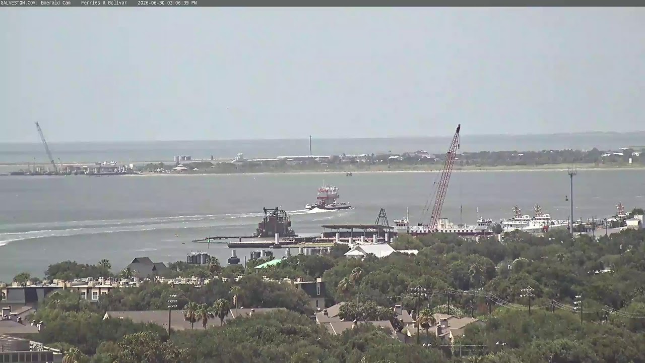 Live webcam view of Canal de Galveston y ferris de Bolívar