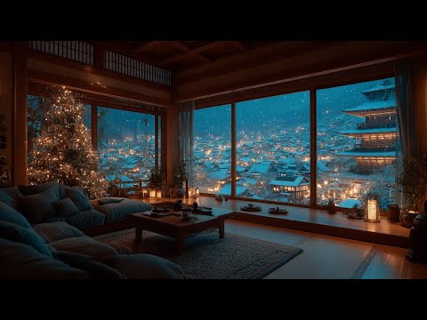 Cosy Christmas Night in Japan | Soft Jazz, Snowfall & Warm Winter Ambience