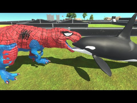 SPIDER MAN T-REX V2 VS ORCA DEATH RUN - Animal Revolt Battle Simulator