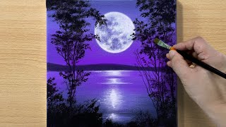 Full Moon Painting / Acrylic Painting for Beginner