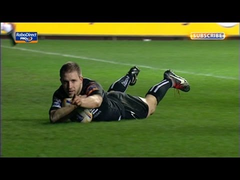 Tom Isaacs rounds off counter attacking move with try - Ospreys v Dragons 22nd March 2013