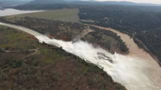 Aerial of the Oroville Spillway in 4k - Feb. 13, 2017