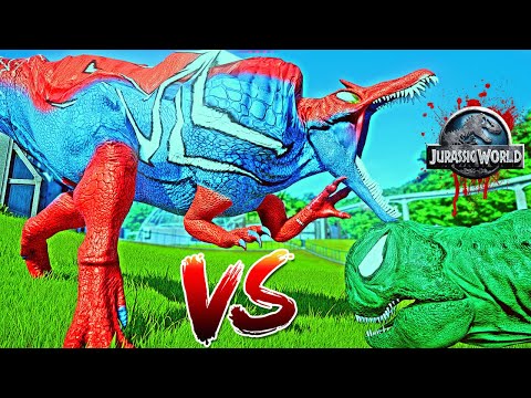 Monster Spiderman vs Shazam with Green Venom Dinosaurs fighting in Jurassic World Evolution